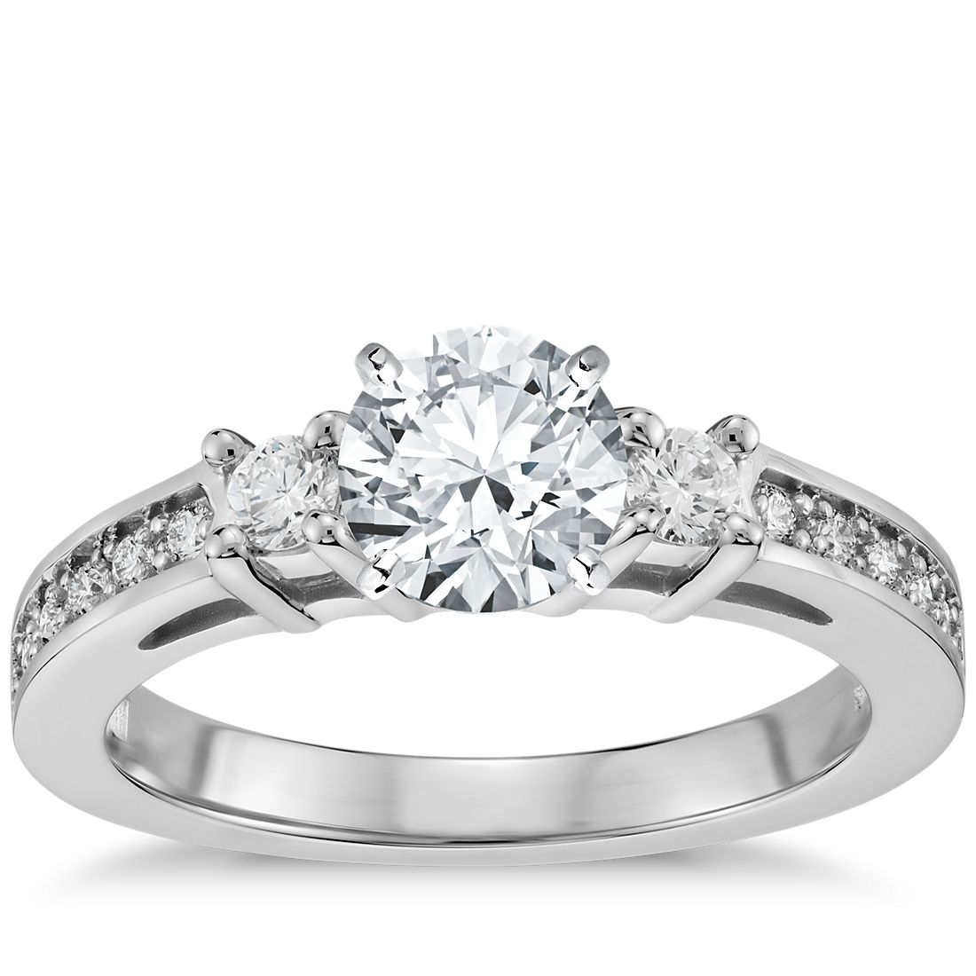 Trio Pav  Diamond Engagement  Ring  in 14k White  Gold  1 4 